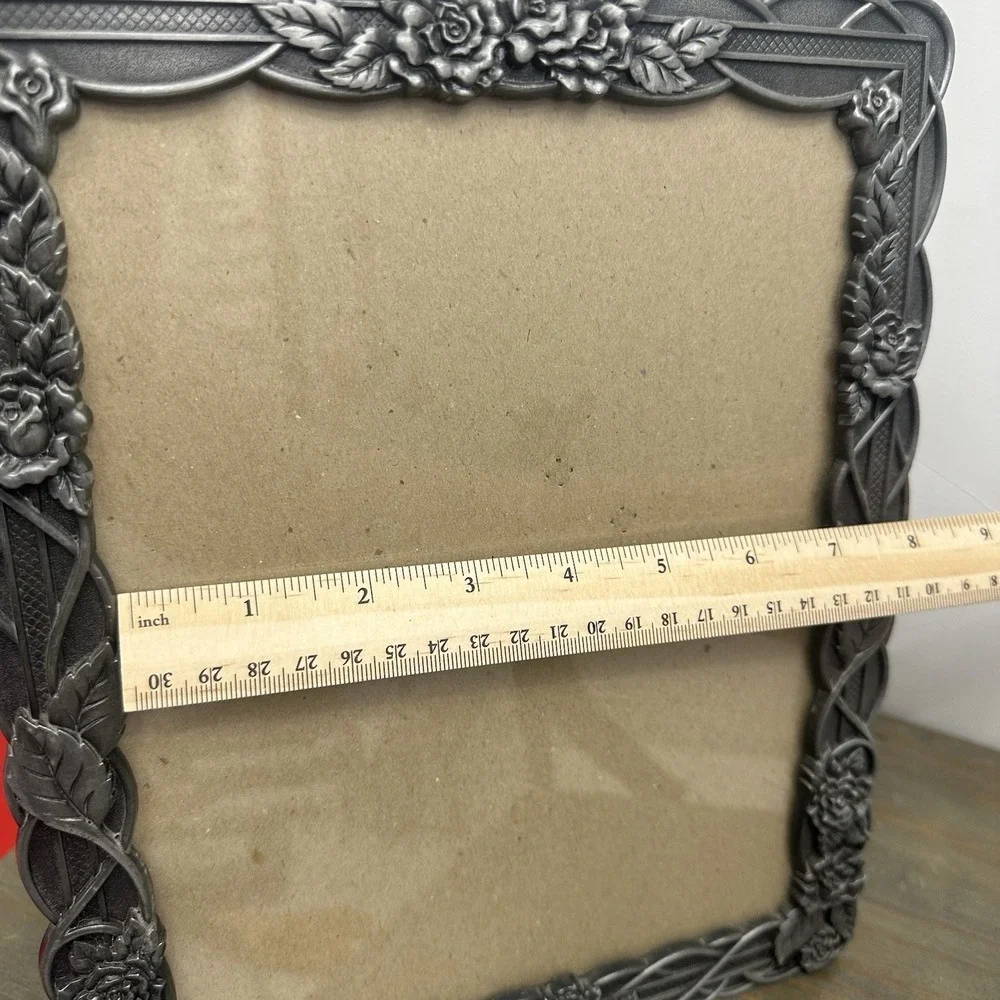 Vintage Ornate Pewter Grey Metal Rose Vine Photo Frame For 8x10